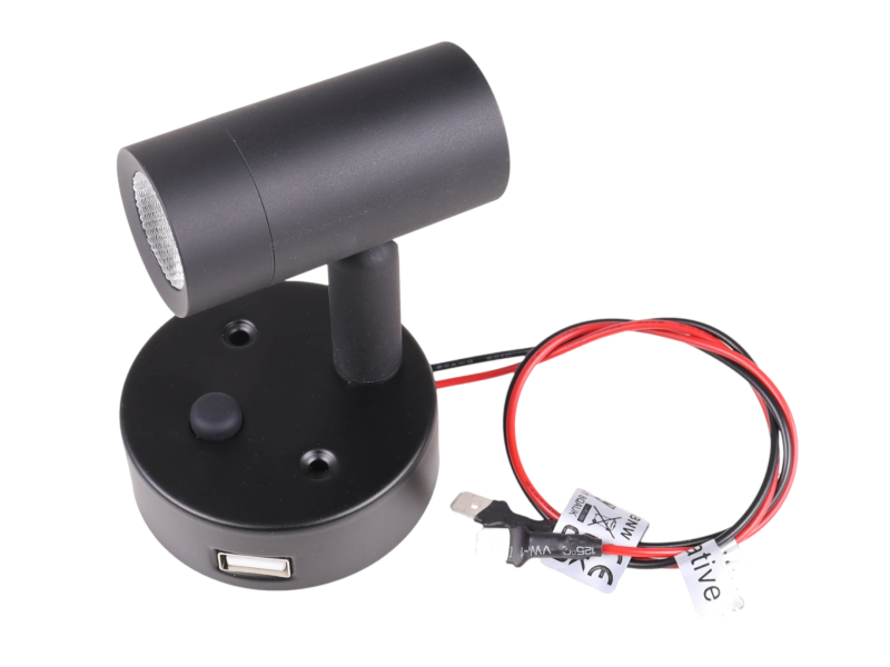 Nano 12V LED Spot Light With USB Socket - Black Neutral White
