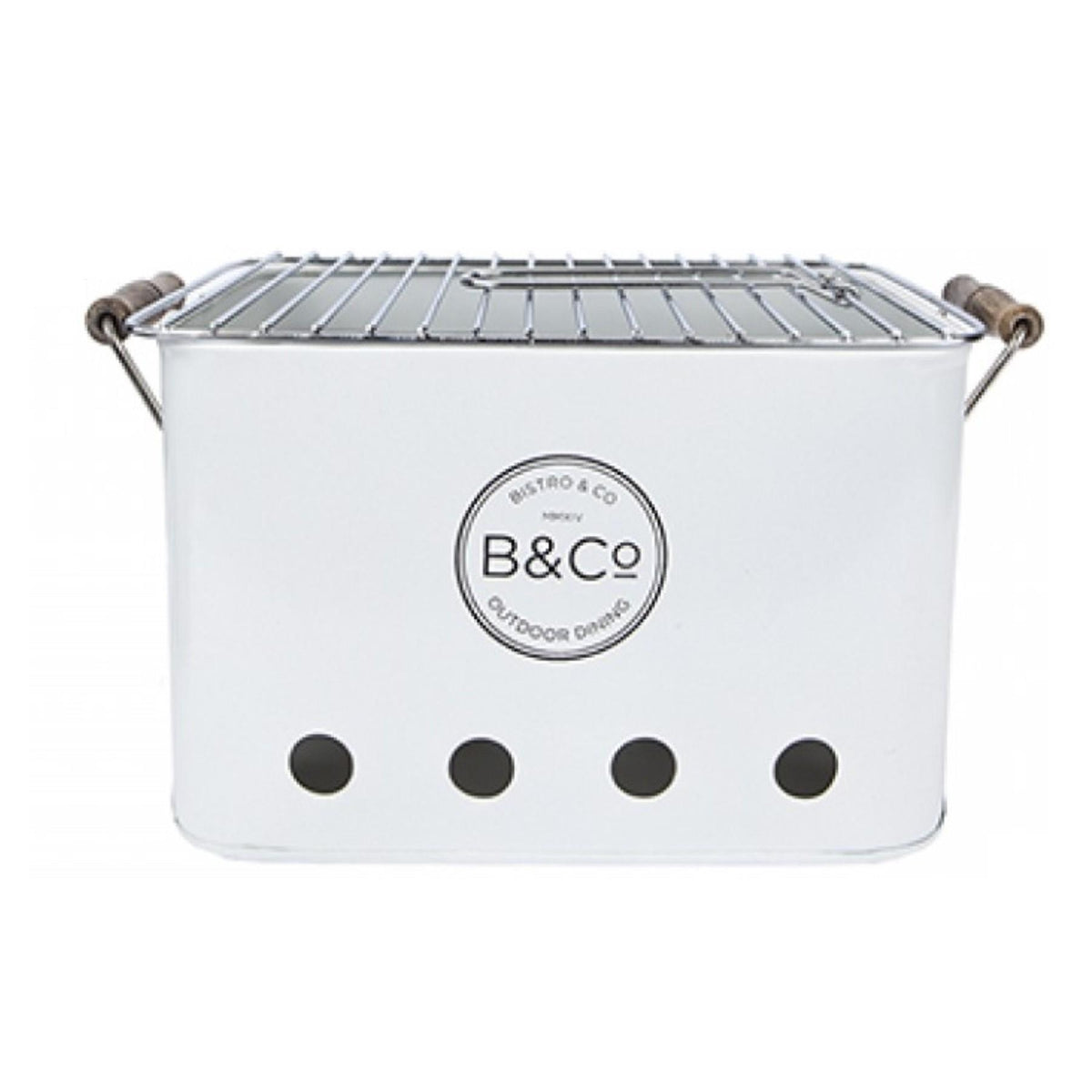 B&Co white 32cm portable charcoal BBQ