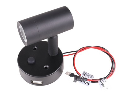 Nano 12V LED Spot Light With USB Socket - Black Neutral White