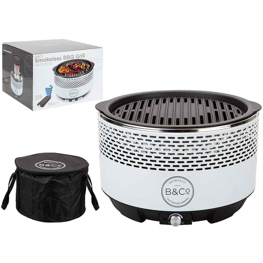 B&Co Alfresco smokeless charcoal BBQ in white